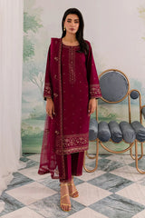 JAZMIN - 3PC DHANAK EMBROIDERED SHIRT WITH ORGANZA EMBROIDERED DUPATTA AND TROUSER - HZG2415