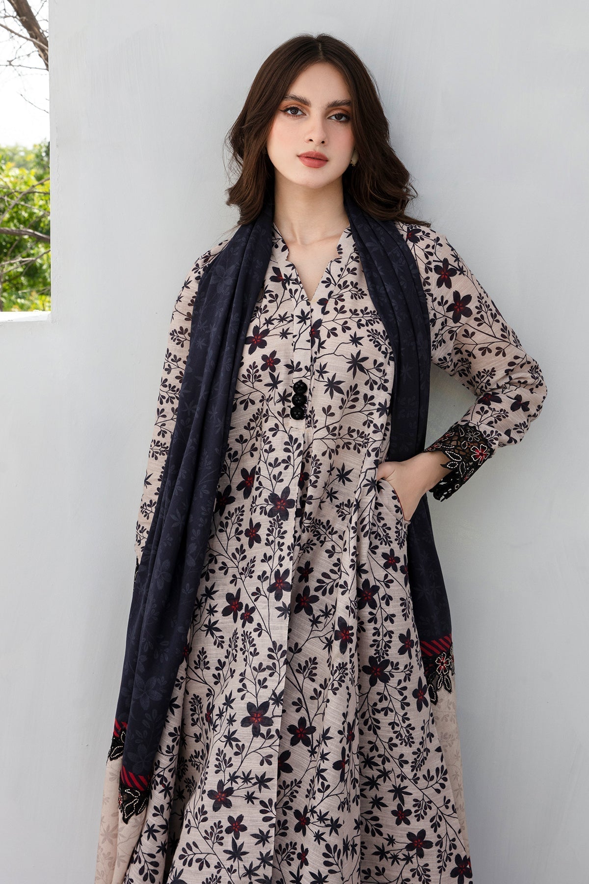 BAROQUE - 3PC KHADDAR PRINTED SHIRT WITH KHADDAR PRINTED DUAPTTA AND TROUSER - HZG1375