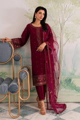 JAZMIN - 3PC DHANAK EMBROIDERED SHIRT WITH ORGANZA EMBROIDERED DUPATTA AND TROUSER - HZG2415