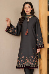 JAZMIN - 3PC KHADDAR EMBROIDERED SHIRT WITH TWILL PRINTED SHAWL AND TROUSER - HZG1912