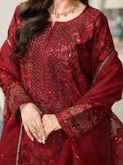MOHAGNI - 3PC LAWN PRINTED SHIRT WITH ORGANZA EMBROIDERED DUPATTA AND TROUSER - HZG2913