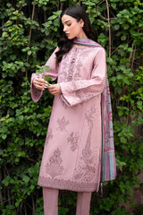 JAZMIN - 3PC DHANAK EMBROIDERED SHIRT WITH TWILL PRINTED SHAWL AND TROUSER - HZG1883