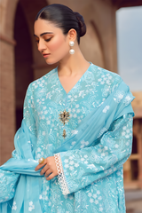 MARIA B - 3PC DHANAK EMBROIDERED SHIRT WITH CHIFFON EMBROIDERED DUPATTA AND TROUSER - HZG2349