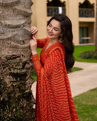 FAIZA SAQLAIN - 3PC LAWN EMBROIDERED FROCK WITH CHUNRI PRINTED DUPATTA AND TROUSER - HZG2953