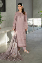 IZNIK - 3PC DHANAK EMBROIDERED SHIRT WITH TWILL PRINTED SHAWL AND TROUSER - HZG2405