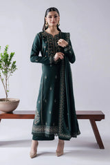 ASIM JOFA - 3PC DHANAK EMBROIDERED SHIRT WITH DHANAK EMBROIDERED SHAWL AND TROUSER - HZG2337
