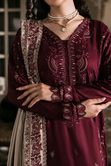 NUREH - 3PC DHANAK EMBROIDERED SHIRT WITH DHANAK EMBROIDERED SHAWL AND TROUSER - HZG2592