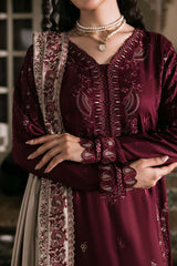 NUREH - 3PC DHANAK EMBROIDERED SHIRT WITH DHANAK EMBROIDERED SHAWL AND TROUSER - HZG2592