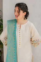 DYOT - 3PC DHANAK EMBROIDERED SHIRT WITH PRINTED MANAAR DUPATTA AND TROUSER - HZG1466