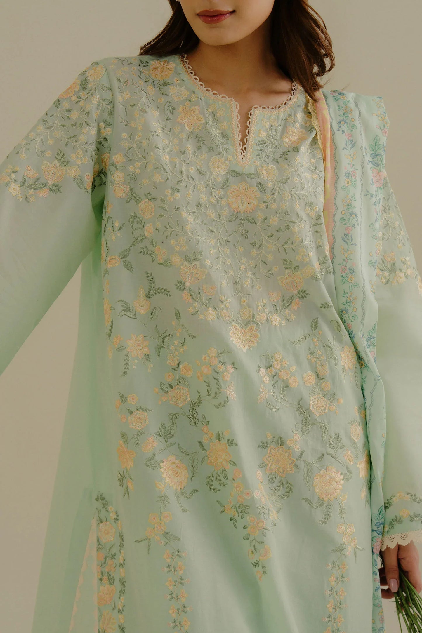 ZARA SHAH JAHAN - 3PC LAWN EMBROIDERED SHIRT WITH CHIFFON PRINTED DUPATTA AND TROUSER - HZG2294