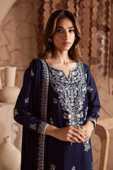 BATIK - 3PC DHANAK EMBROIDERED SHIRT WITH CHIFFON EMBROIDERED DUPATTA AND TROUSER - HZU2476