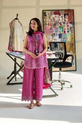 SOBIA NAZIR - 3PC LAWN EMBROIDERED SHIRT WITH CHIFFON PRINTED DUPATTA AND TROUSER - HZG2907