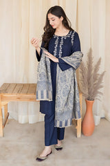 AISLING - 3PC DHANAK EMBROIDERED SHIRT WITH SLUB WOOL PRINTED SHAWL AND TROUSER - HZG1387