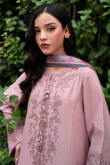 JAZMIN - 3PC DHANAK EMBROIDERED SHIRT WITH TWILL PRINTED SHAWL AND TROUSER - HZG1883