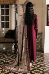 NUREH - 3PC DHANAK EMBROIDERED SHIRT WITH DHANAK EMBROIDERED SHAWL AND TROUSER - HZG2592
