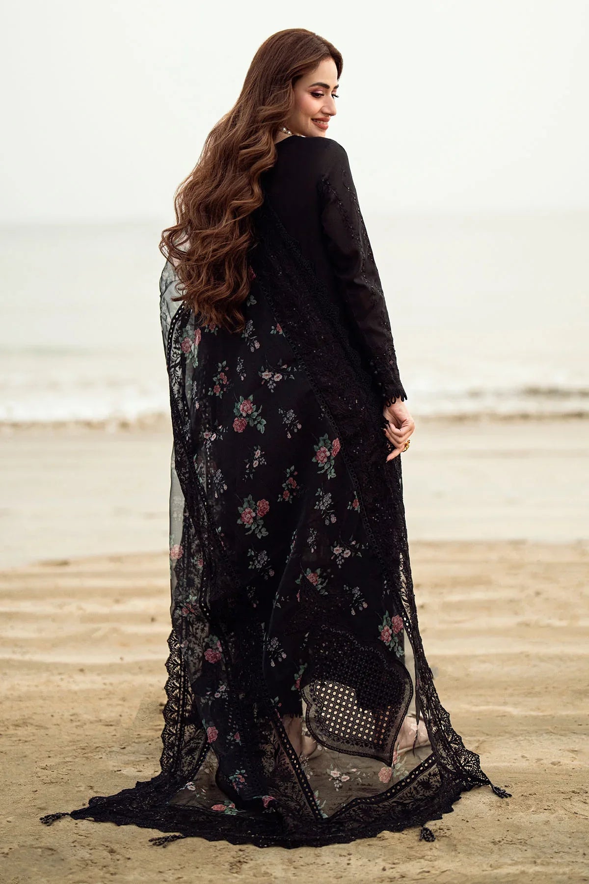 NUREH - 3PC DHANAK EMBROIDERED SHIRT WITH MANAAR NET PRINTED EMBROIDERED DUPATTA AND TROUSER - HZG2123