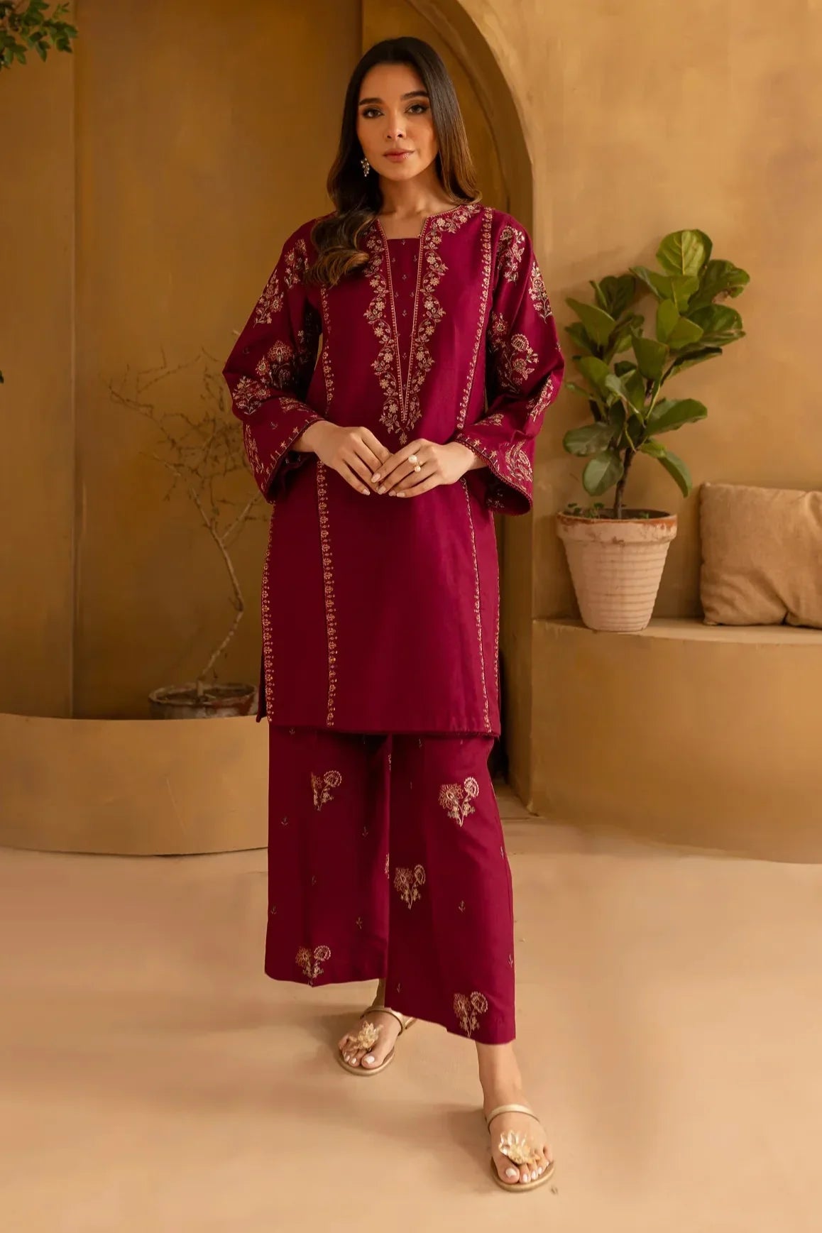 BATIK - 2PC DHANAK EMBROIDERED SHIRT AND EMBROIDERED TROUSER - HZG2111