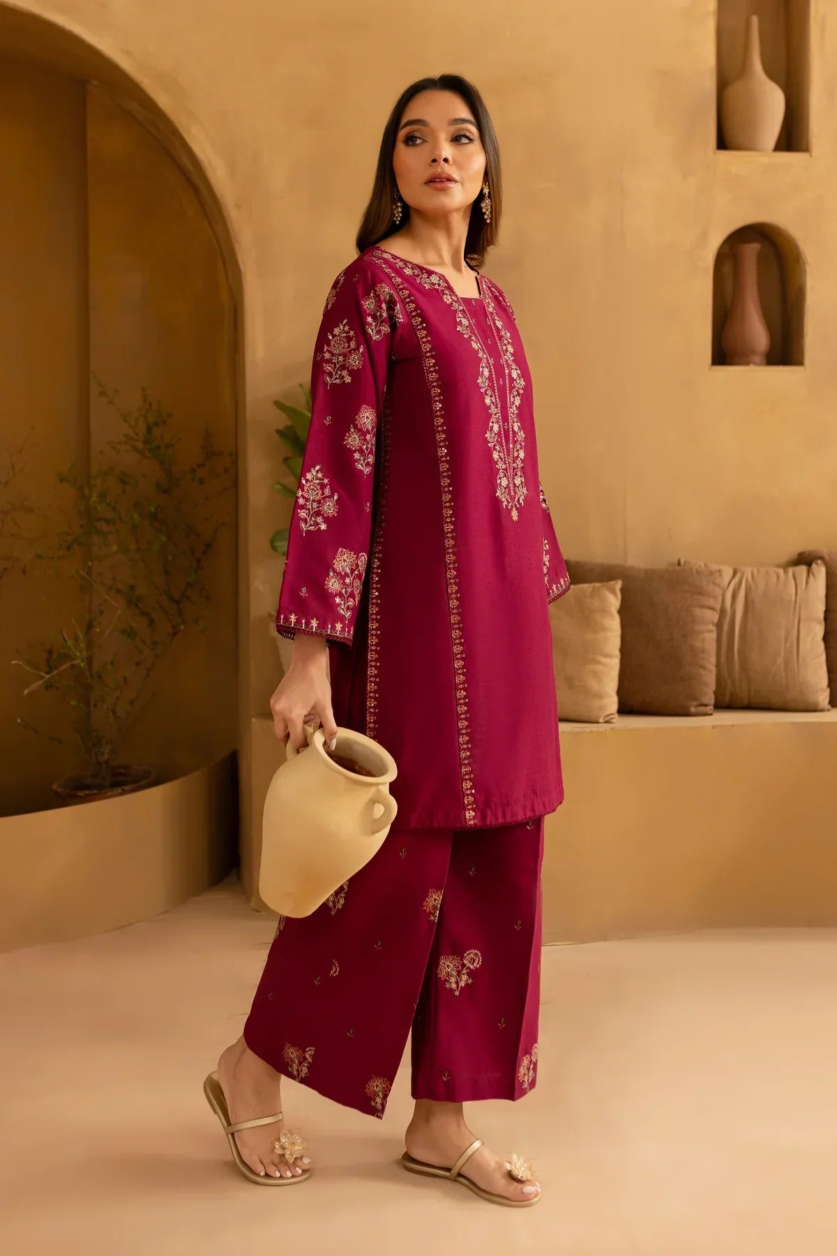 BATIK - 2PC DHANAK EMBROIDERED SHIRT AND EMBROIDERED TROUSER - HZG2111