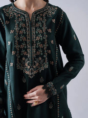 ASIM JOFA - 3PC DHANAK EMBROIDERED SHIRT WITH DHANAK EMBROIDERED SHAWL AND TROUSER - HZG2337