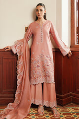 CROSS STITCH - 3PC DHANAK EMBROIDERED SHIRT WITH DHANAK EMBROIDERED SHAWL AND TROUSER - HZG2347