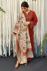 URGE - 3PC DHANAK EMBROIDERED SHIRT WITH TWILL PRINTED SHAWL AND TROUSER - HZG2355