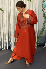 URGE - 3PC DHANAK EMBROIDERED SHIRT WITH TWILL PRINTED SHAWL AND TROUSER - HZG2355