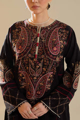 ZARA SHAH JAHAN - 3PC DHANAK EMBROIDERED SHIRT WITH TWILL PRINTED SHAWL AND TROUSER - HZG2318