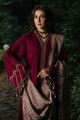 IZEL - 3PC DHANAK EMBROIDERED SHIRT TWILL PRINTED SHAWL AND TROUSER - HZG3133