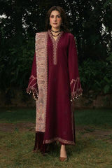 IZEL - 3PC DHANAK EMBROIDERED SHIRT TWILL PRINTED SHAWL AND TROUSER - HZG3133