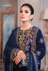 ASIM JOFA - 3PC VELVET EMBROIDERED SHIRT WITH CHIFFON EMBROIDERED DUPATTA & TROUSER - HZU2566