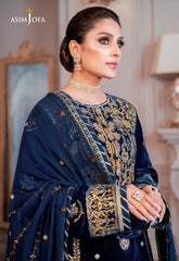 ASIM JOFA - 3PC VELVET EMBROIDERED SHIRT WITH CHIFFON EMBROIDERED DUPATTA & TROUSER - HZU2566