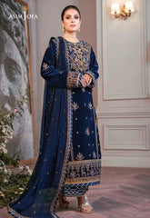 ASIM JOFA - 3PC VELVET EMBROIDERED SHIRT WITH CHIFFON EMBROIDERED DUPATTA & TROUSER - HZU2566