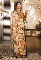 ASIM JOFA - 3PC DHANAK EMBROIDERED SHIRT WITH TWILL PRINTED SHAWL AND TROUSER - HZG1519