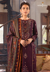 ASIM JOFA - 3PC DHANAK EMBROIDERED SHIRT WITH TWILL PRINTED SHAWL AND TROUSER - HZG2122