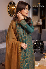 ASIM JOFA - 3PC DHANAK EMBROIDERED SHIRT WITH CHIFFON EMBROIDERED DUPATTA AND TROUSER - HZG2578