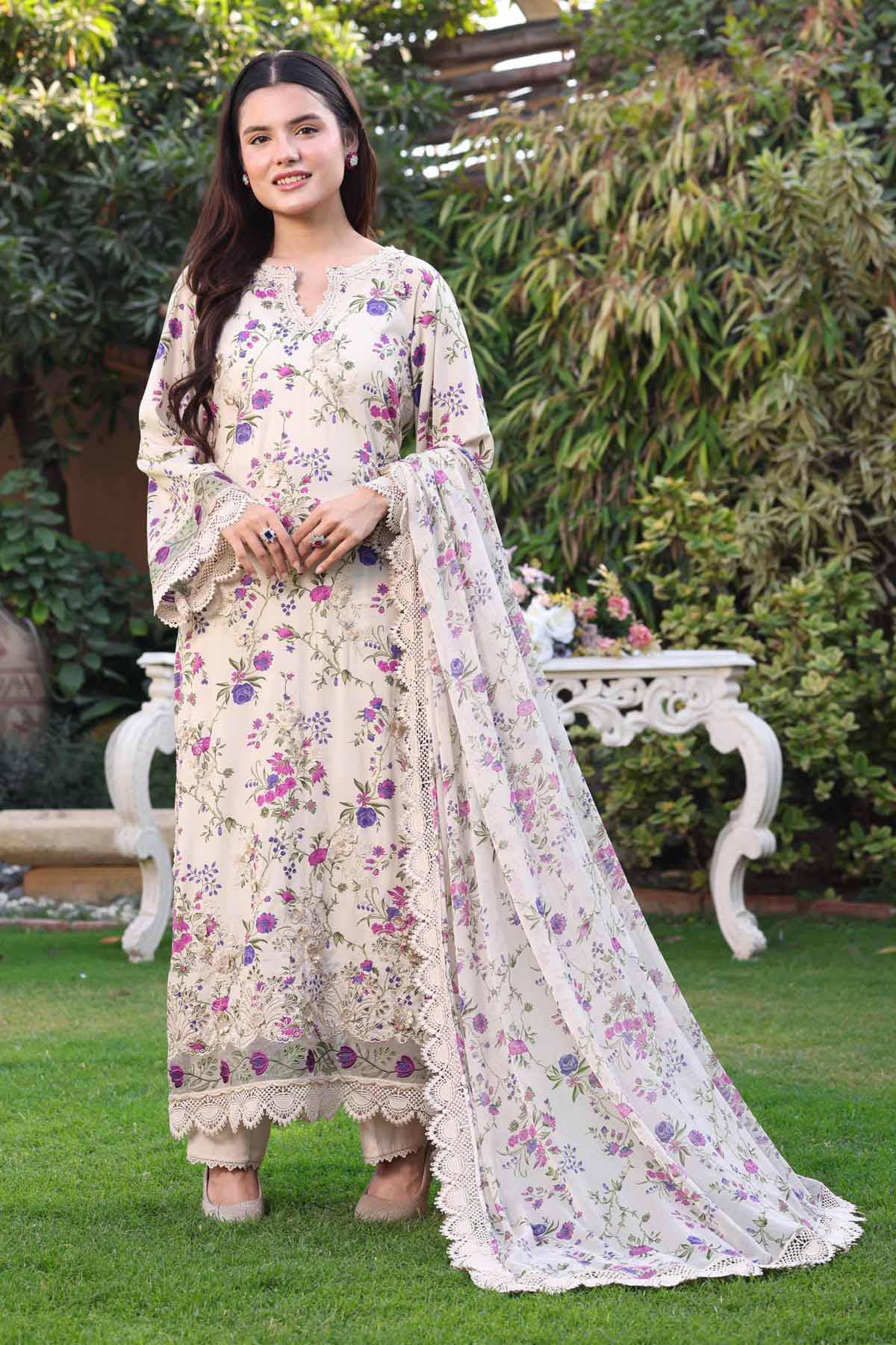 ANEELAS - 3PC LAWN PRINTED SHIRT WITH SILK PRINTED DUPATTA AND TROUSER - HZG2979