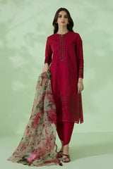 SAPPHIRE - 3PC LAWN EMBROIDERED SHIRT WITH ORGANZA PRINTED DUPATTA & TROUSER - HZG1284