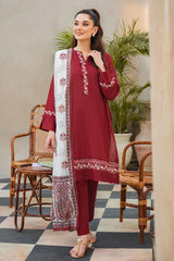 ZIVA - 3PC LAWB EMBROIDERED SHIRT WITH MANAAR PRINTED DUPATTA AND TROUSER - HZG1579