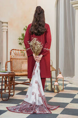 ZIVA - 3PC LAWB EMBROIDERED SHIRT WITH MANAAR PRINTED DUPATTA AND TROUSER - HZG1579