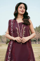 IZEL - 3PC LAWN EMBROIDERED SHIRT WITH KHADDI NET EMBROIDERED DUPATTA AND TROUSER - HZG2800
