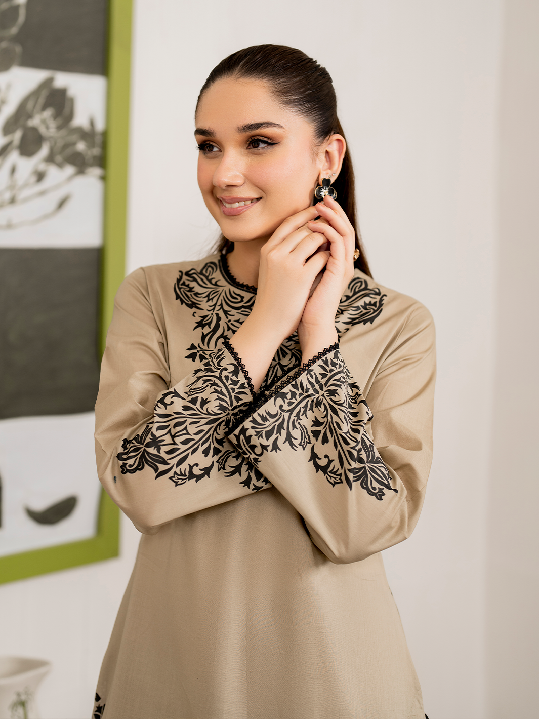 GARNET - 3PC DHANAK EMBROIDERED SHIRT WITH TWILL PRINTED SHAWL AND TROUSER - HZG1822