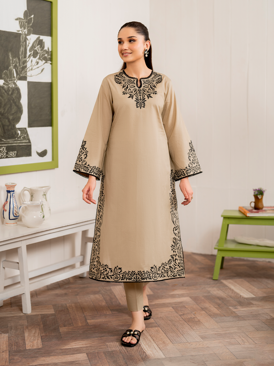 GARNET - 3PC DHANAK EMBROIDERED SHIRT WITH TWILL PRINTED SHAWL AND TROUSER - HZG1822
