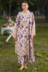 GARNET - 3PC LAWN PRINTED SHIRT WITH SILK PRINTED DUPATTA AND TROUSER - HZG2985