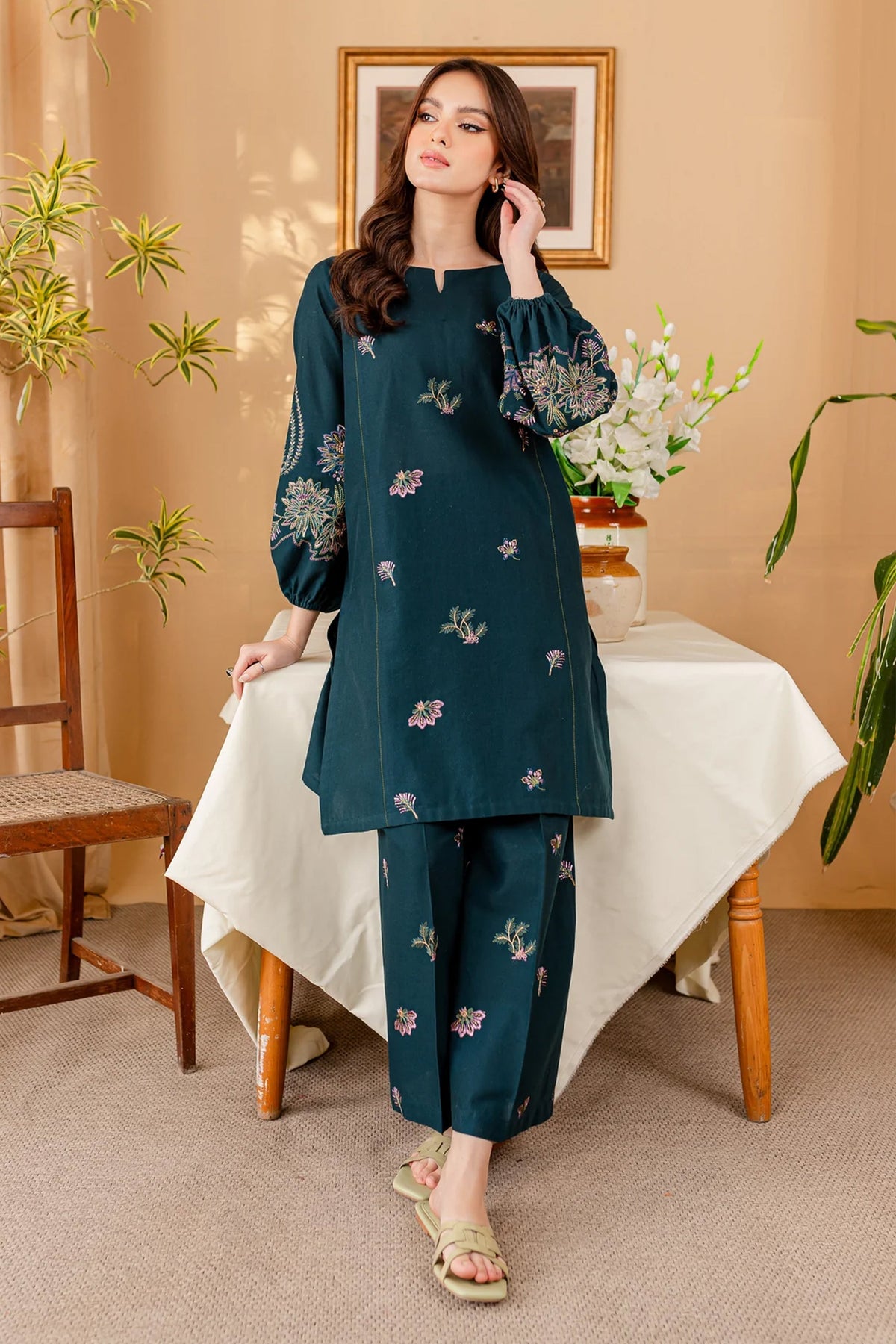 BATIK - 2PC DHANAK EMBROIDERED SHIRT WITH DHANAK EMBROIDERED TROUSER - HZG2320