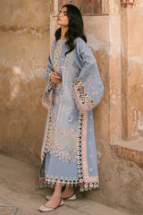 BIN ILYAAS - 3PC DHANAK EMBROIDERED SHIRT WITH TWILL PRINTED SHAWL AND TROUSER - HZG2277