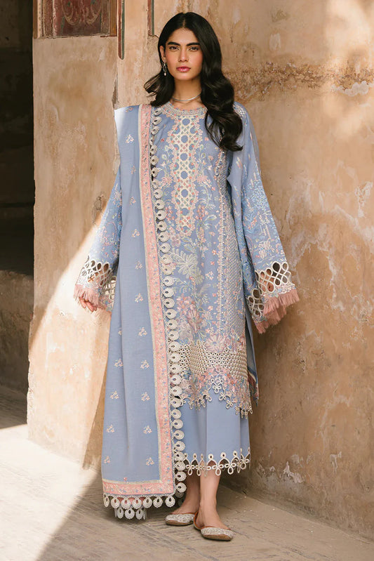 BIN ILYAAS - 3PC LAWN EMBROIDERED SHIRT WITH MANAAR PRINTED DUPATTA AND TROUSER - HZG2277