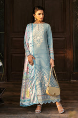 BIN ILYAAS - 3PC DHANAK EMBROIDERED SHIRT WITH TWILL PRINTED SHAWL AND TROUSER - HZU2463