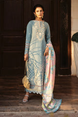 BIN ILYAAS - 3PC DHANAK EMBROIDERED SHIRT WITH TWILL PRINTED SHAWL AND TROUSER - HZU2463