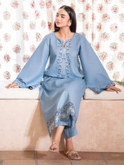 IZEL - 2PC DHANAK EMBROIDERED SHIRT AND EMBROIDERED TROUSER - HZU2563