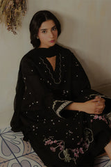 ZIVA - 3PC DHANAK EMBROIDERED SHIRT WITH CHIFFON DUPATTA AND TROUSER - HZG2610